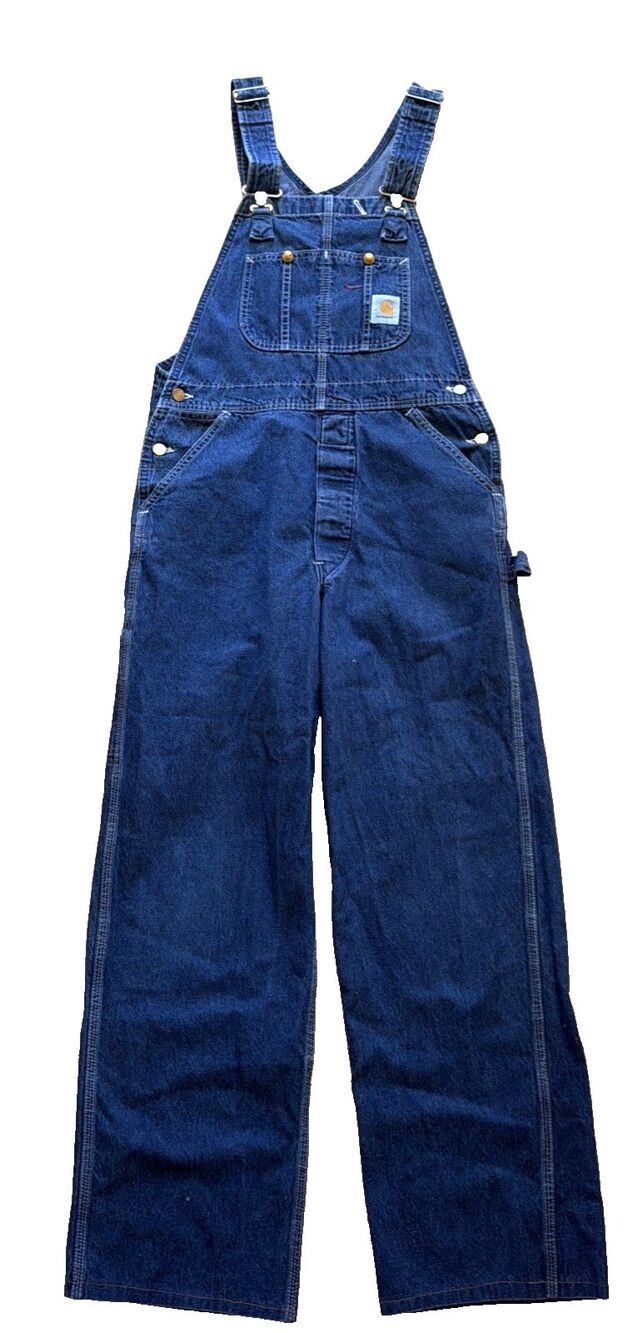 Vtg 1960s Big C Carhartt USA Union Label Denim Bib Overalls 32 X 30 Button Fly